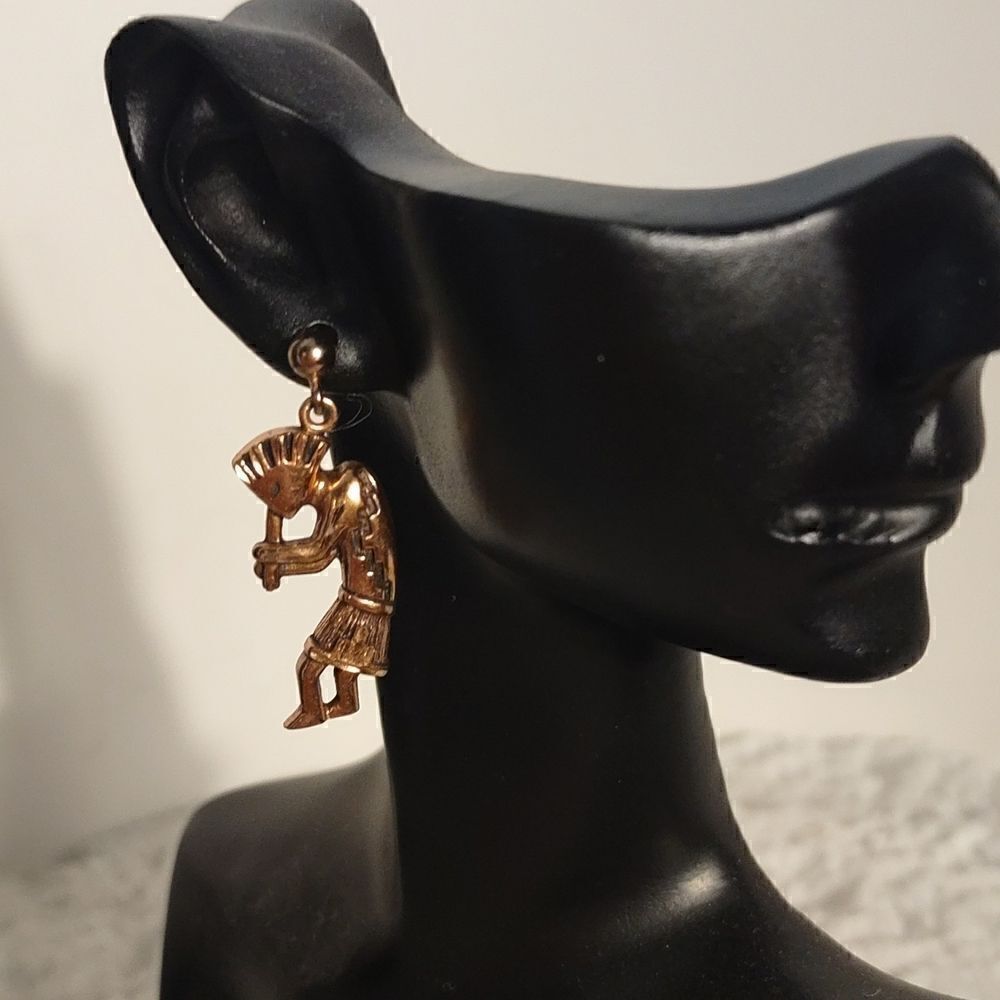 Vtg. Sunrise Copper Kokopelli Earrings